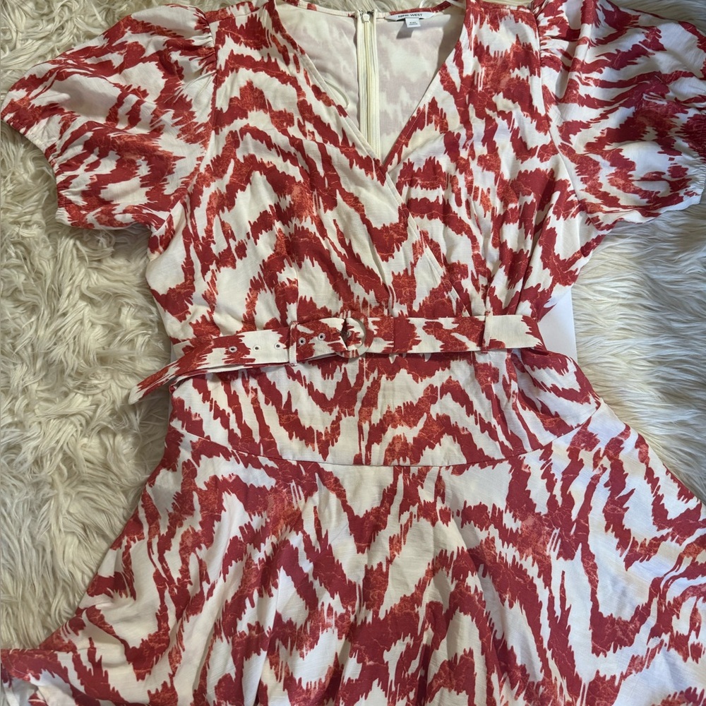 Nine West Red and White Fit and Flare Mini Dress